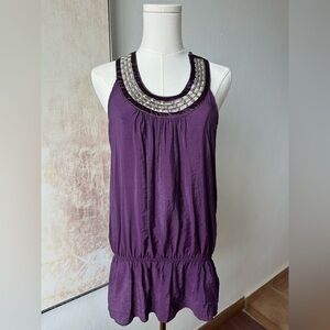Vintage Y2K Purple Sleeveless Top with Embellished Neckline Backless Bohemian